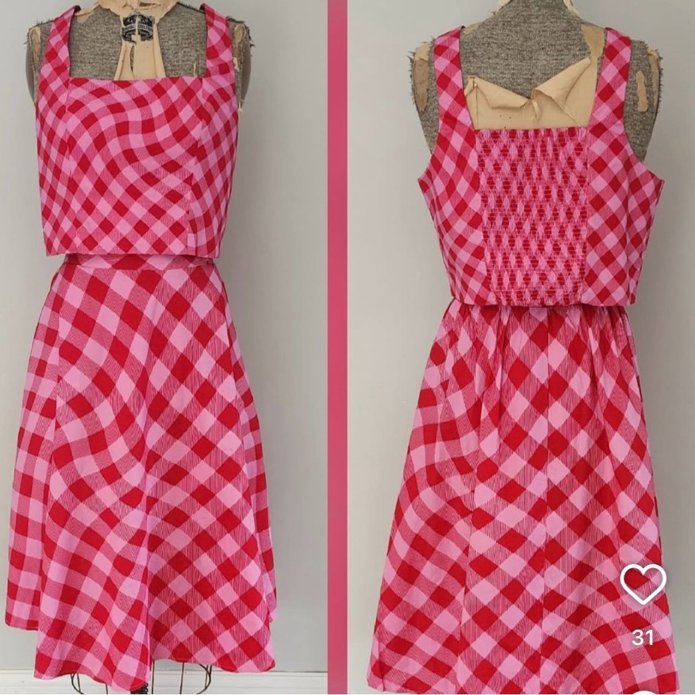 Scoop 2 Piece Set - A-Line Skirt & Crop Tank, Sz 12, red & pink checkered